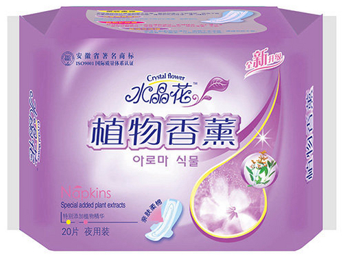 水晶花牌植物香薰系列卫生巾日用20片柔爽网面装