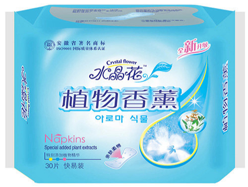 水晶花牌植物香薰系列卫生巾30片亲肤柔棉快易装